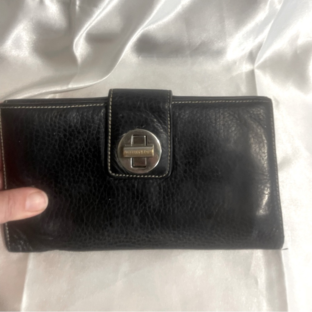 Tiffany & CO. Vintage Leather Black Leather Long Wallet